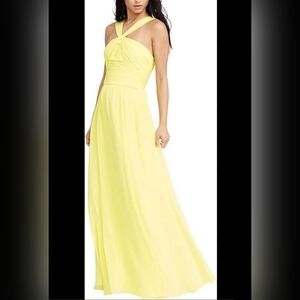 Sz 10 Lauren Ralph Lauren Evening Lemon Yellow Georgette Chiffon Gown Dress